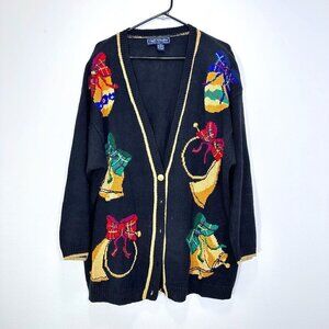 Vintage Maggie McNaughton Ugly Christmas Sweater Cardigan Bells Colorful Size 2X